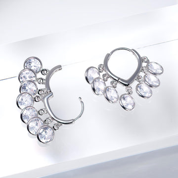 Dainty Cz Diamond Bezel Dangle Earrings, Crystal Hoop Earrings, Statement Earrings, Rhinestones Hoop Earrings.